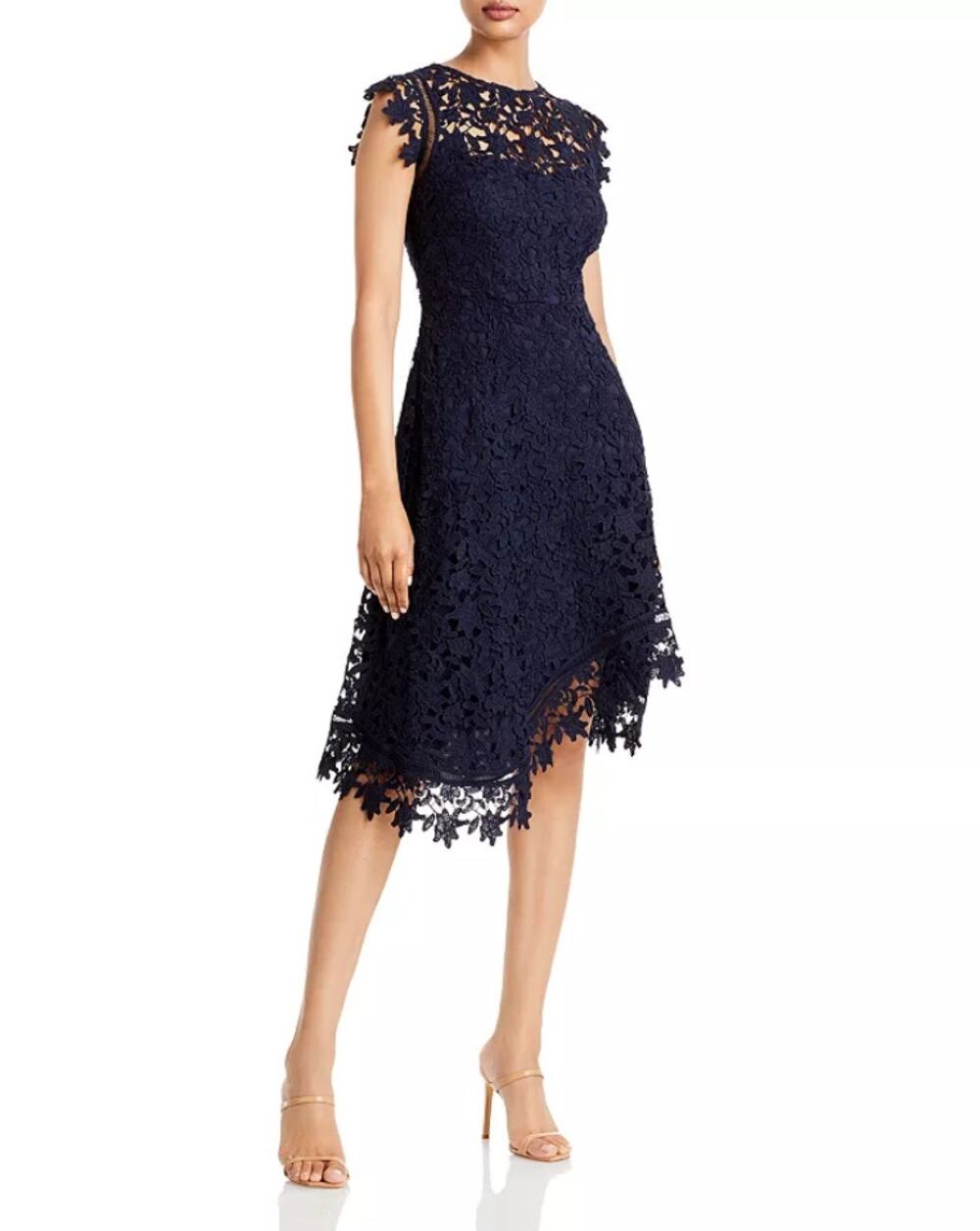 Eliza J Asymmetric Lace Dress in Navy Size 8